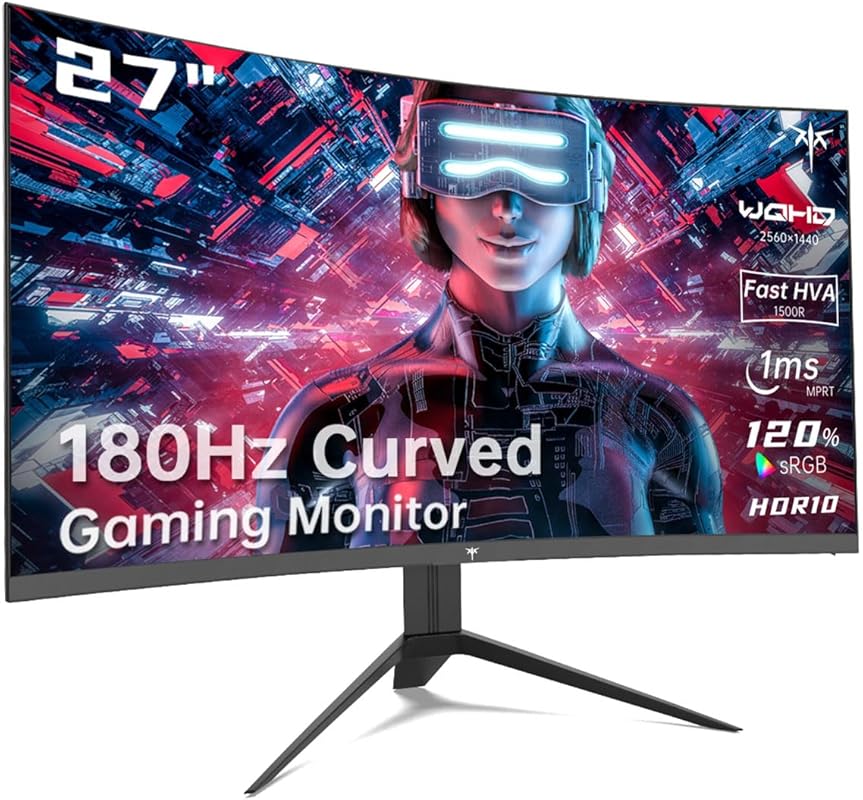 KTC 27-Inch Curved 1440P Gaming Monitor with 180Hz Refresh, 1500R Curv