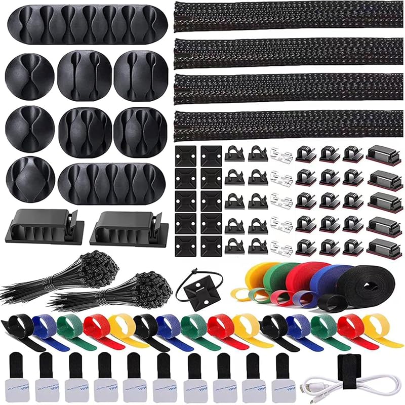ELII 300-Piece Cable Management Kit - Complete Set with Sleeves Clips