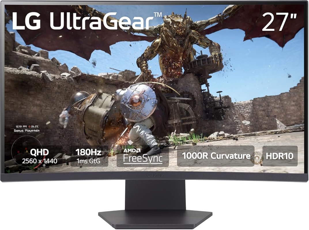 LG 27GS60QC-B Ultragear 27-Inch Curved QHD Gaming Monitor with 180Hz R