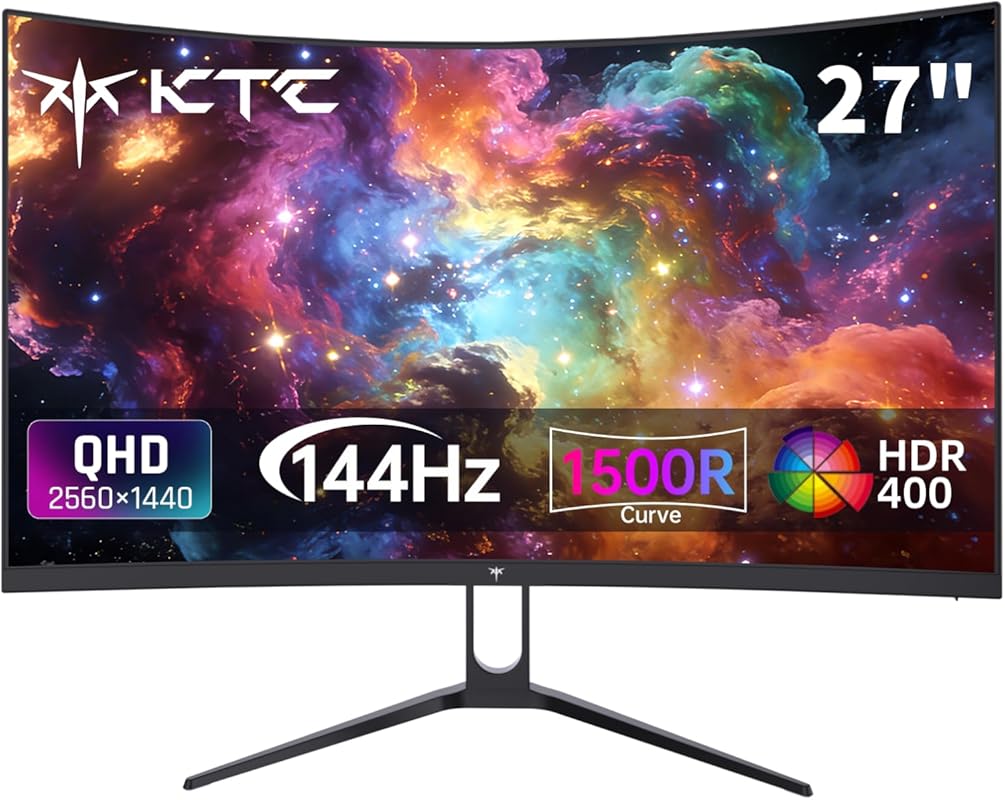 KTC 27-Inch Curved 1440P 144Hz Gaming Monitor, HVA, HDR400, Adaptive S