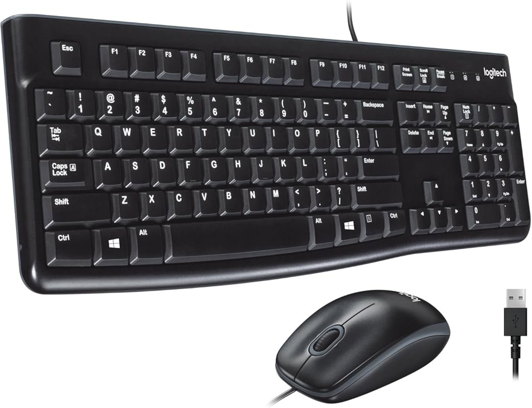 Logitech MK120 Wired Combo for Windows: Optical Mouse, Full-Size Keybo