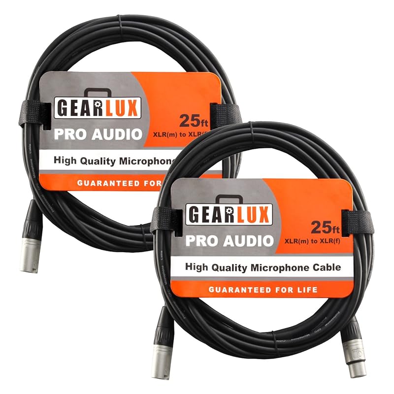 Gearlux Fully Balanced XLR Microphone Cable, 25 ft Male to Female, 2-P