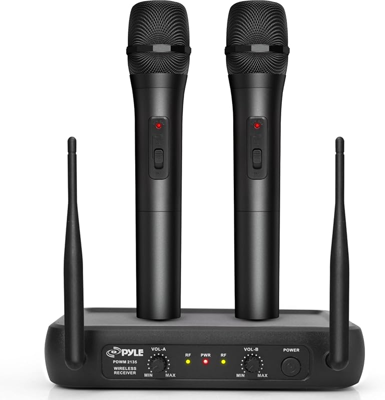 Pyle PDWM2135 VHF Wireless Microphone System - Dual Frequency, 2 Handh