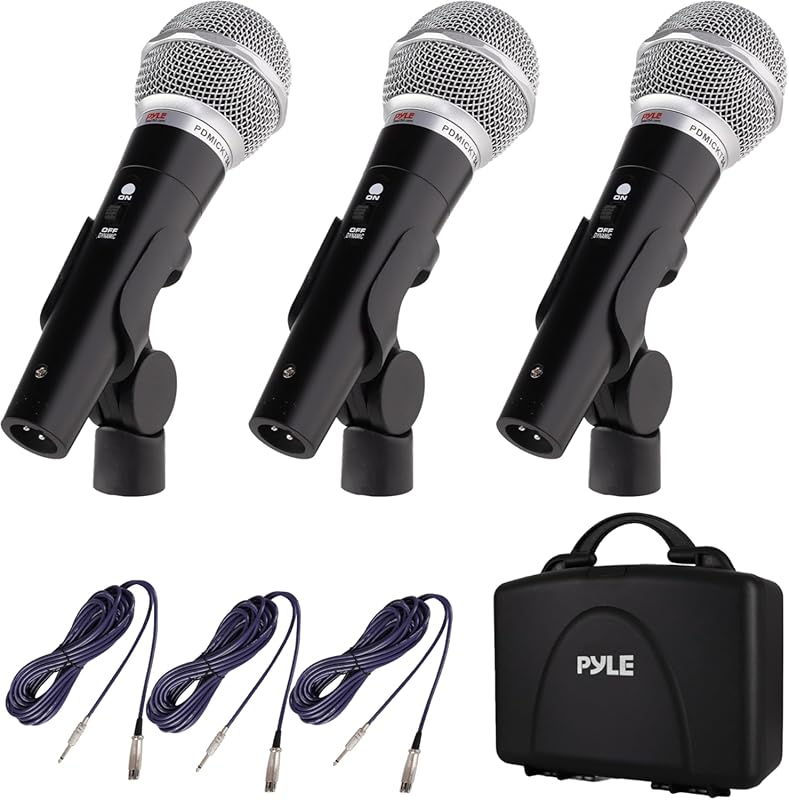 Pyle 3-Piece Professional Dynamic Microphone Kit with Cardioid Handhel