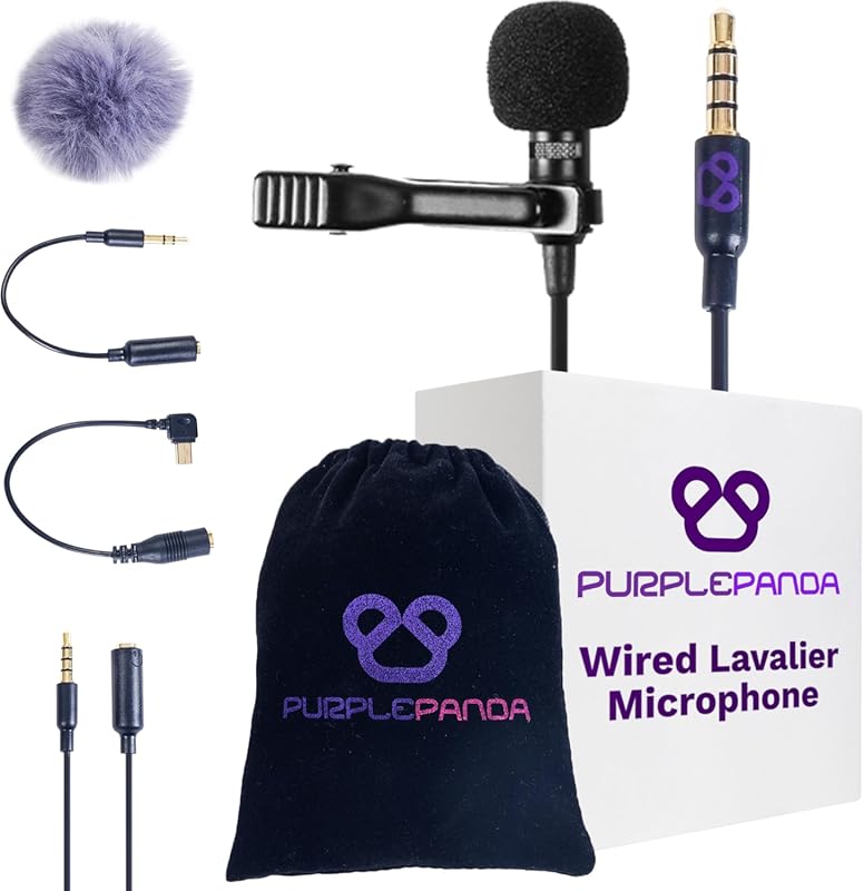 Purple Panda Wired Omnidirectional Lavalier Lapel Microphone Compatibl