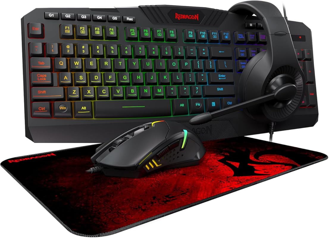 Redragon S101-3 Wired Gaming Keyboard Mouse Headset Mouse Pad Combo: R