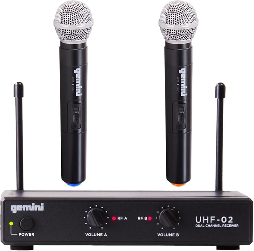 Gemini UHF Wireless Microphone System with Dual-Channel Receiver, Hand