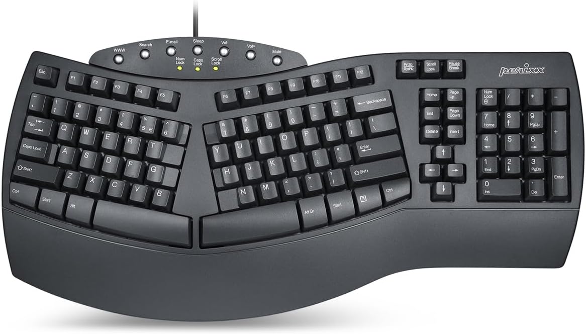 Perixx PERIBOARD-512B Wired Ergonomic Split Keyboard with Wrist Rest f