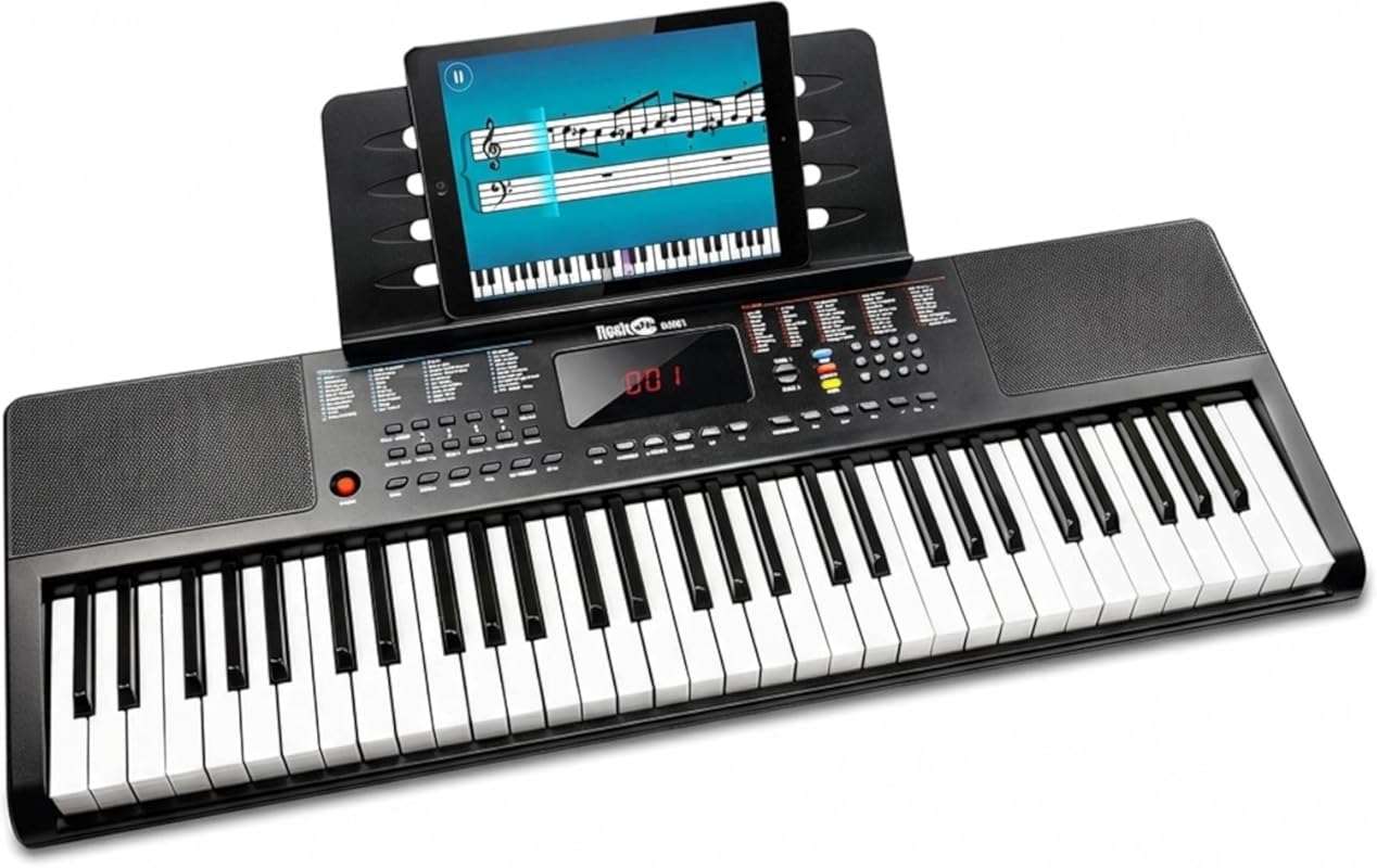 RockJam 61-Key Compact Keyboard Piano with LED Display, Keynote Sticke