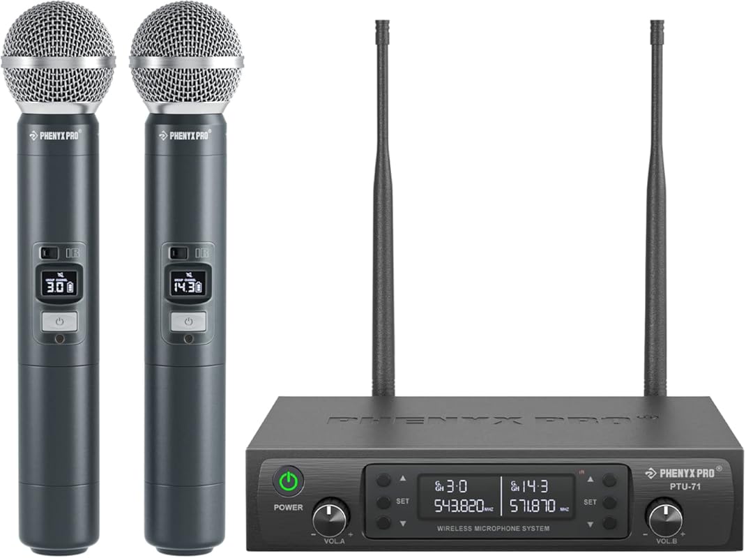 Phenyx Pro Dual Wireless Mic System: Auto Scan, 200 UHF Frequencies, 3