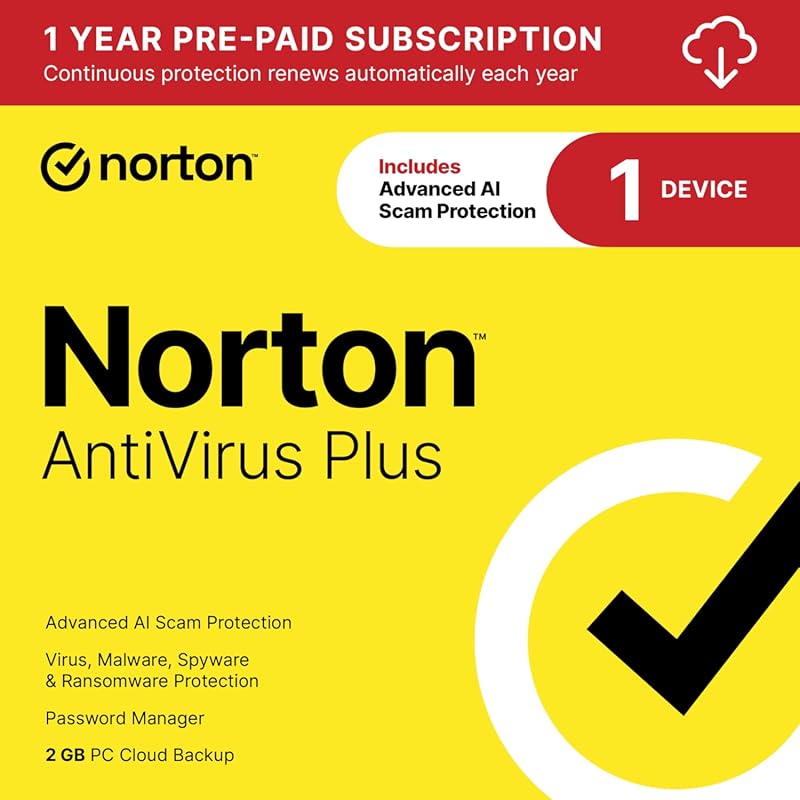 Norton AntiVirus Plus 2026 for 1 device: AI scam protection, password 