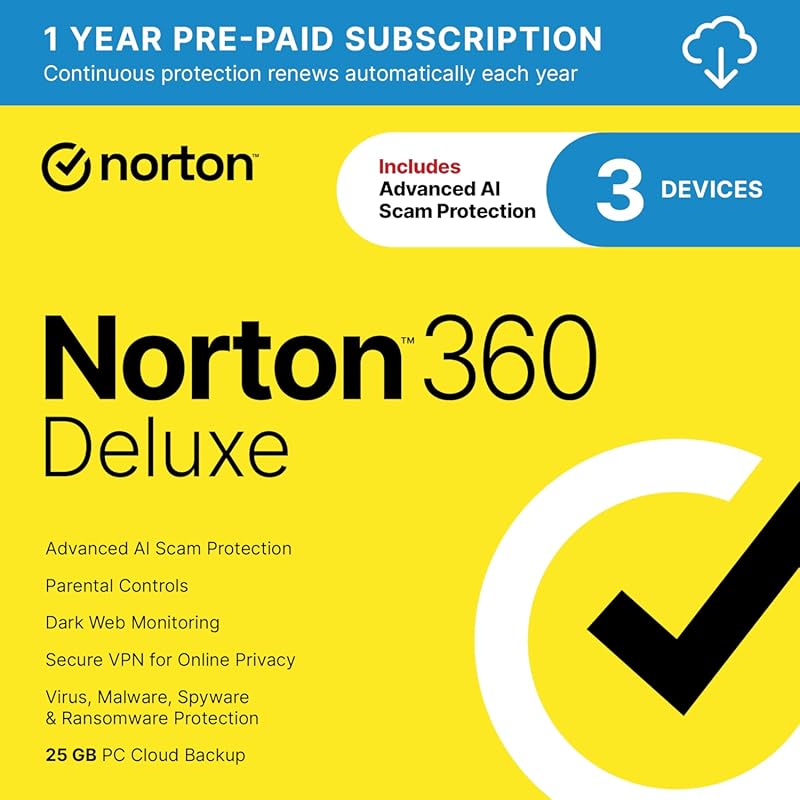 Norton 360 Deluxe 2026 for 3 devices: AI scam protection, VPN, dark we