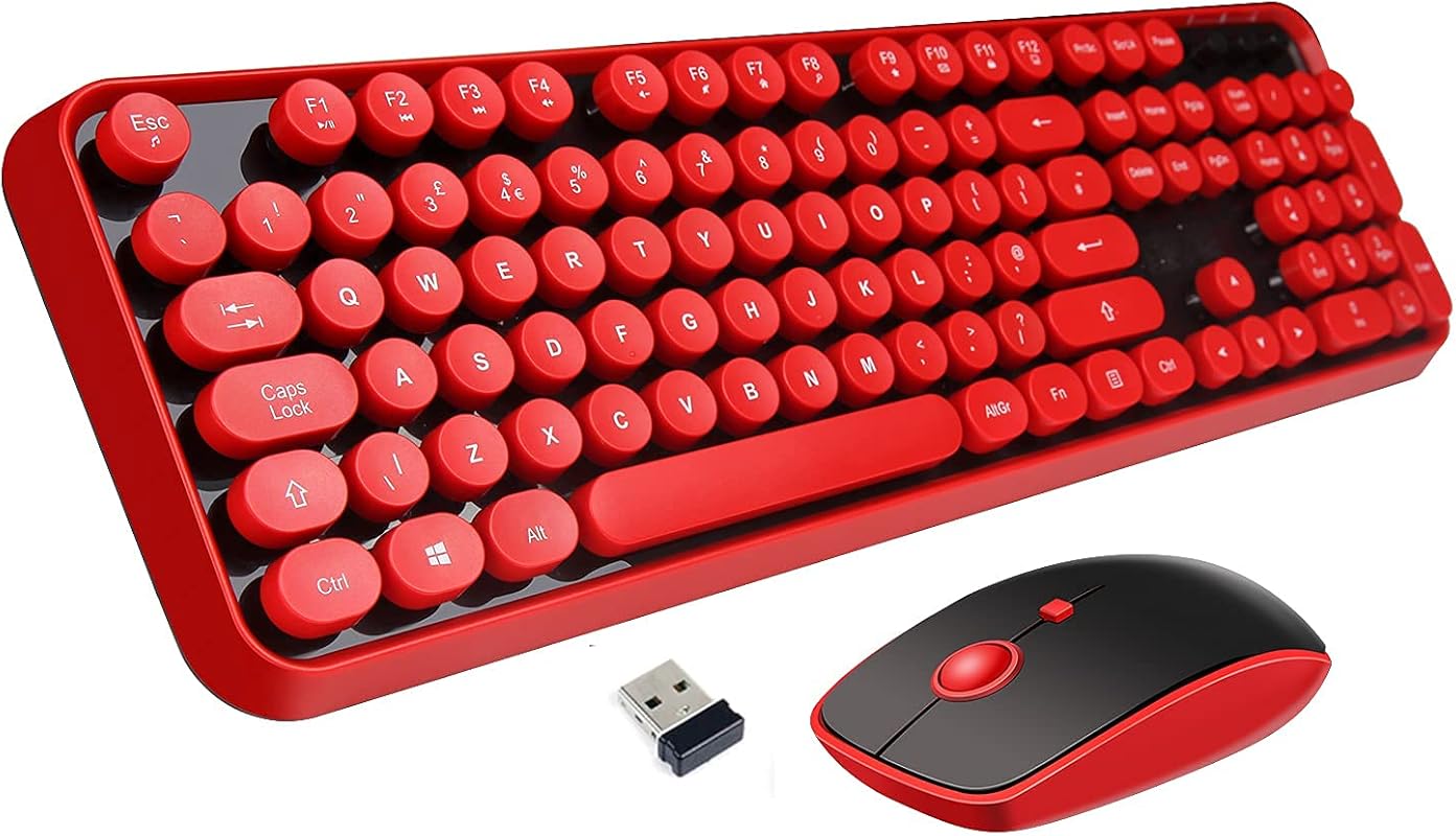 Retro Typewriter Style Wireless Keyboard and Mouse Combo with 104 Roun