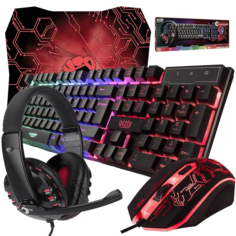 Hornet RX-250 4-in-1 Wired Gaming Bundle: RGB Backlit Keyboard, Mouse,