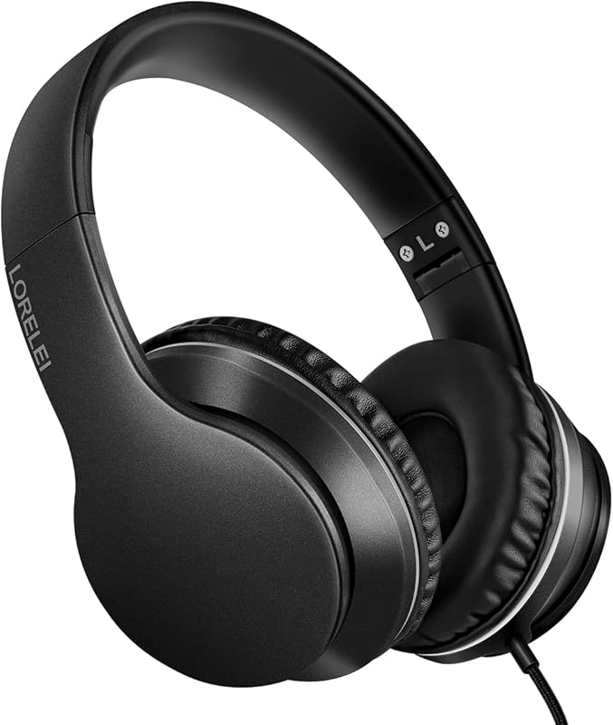 LORELEI X6 Wired Over-Ear Headphones: Stereo Bass, Mic, Lightweight Fo