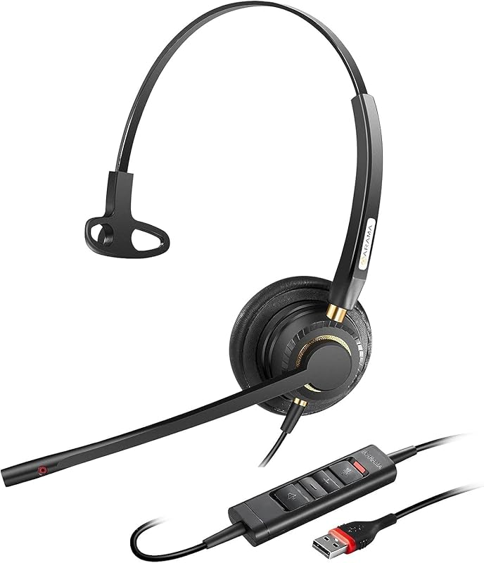 Arama USB Headset - Noise Cancelling, Audio Controls, Comfort for Lapt