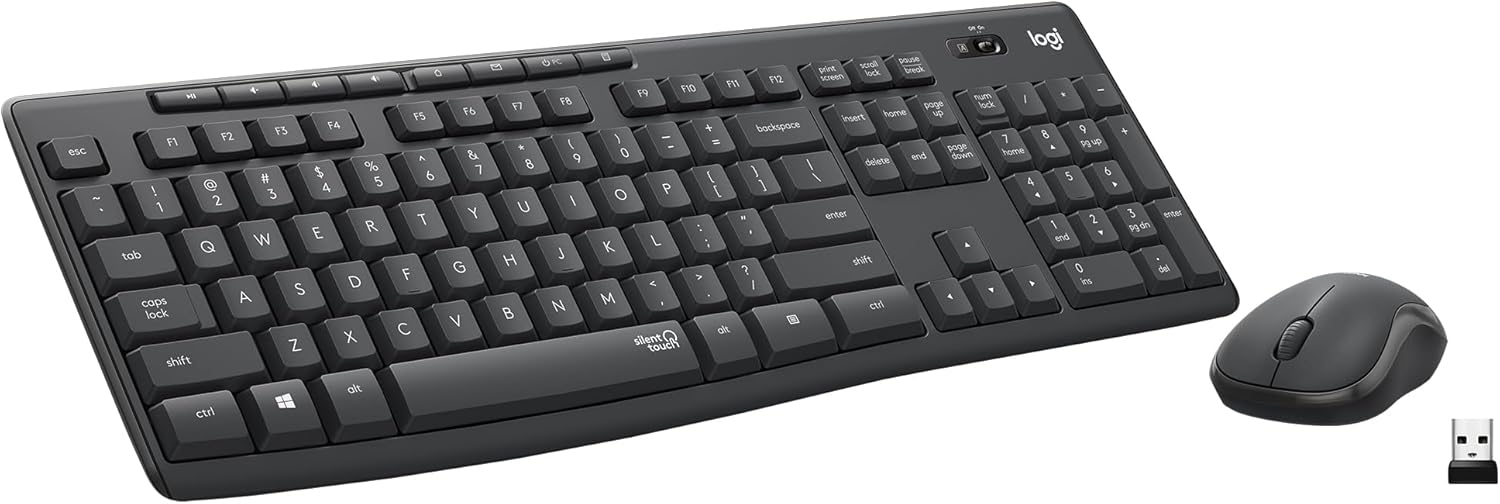 Logitech MK295 Wireless Keyboard Mouse Combo with SilentTouch, Full Nu