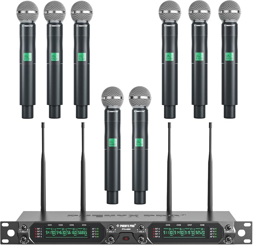 Phenyx Pro 8-Channel UHF Wireless Microphone System with Metal Handhel