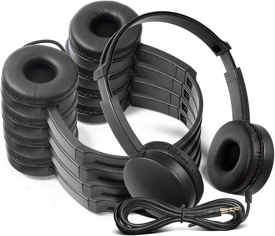 School Headphones 12-Pack: Black Kids' Headphones for Classroom, Libra