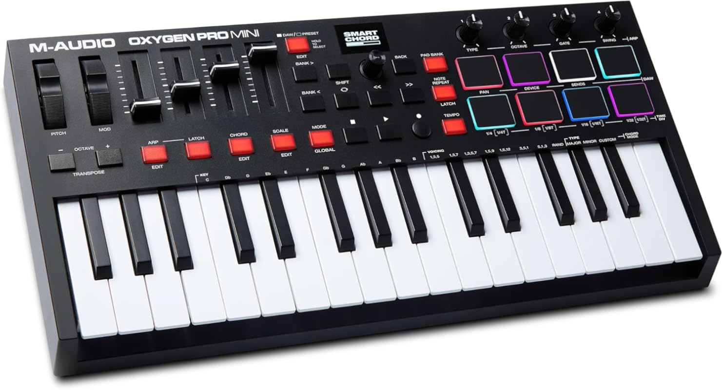 M-AUDIO Oxygen Pro Mini 32-Key USB MIDI Keyboard with Beat Pads, Assig