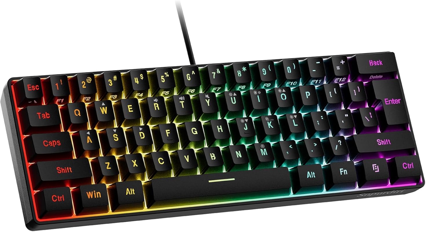 Snpurdiri 60% Compact Gaming Keyboard with RGB Backlit, Waterproof 61