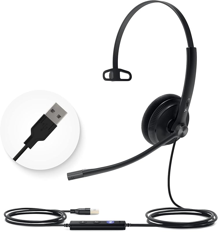 Yealink UH34 Mono USB Headset with Noise-Cancelling Mic, Single-Ear Wi