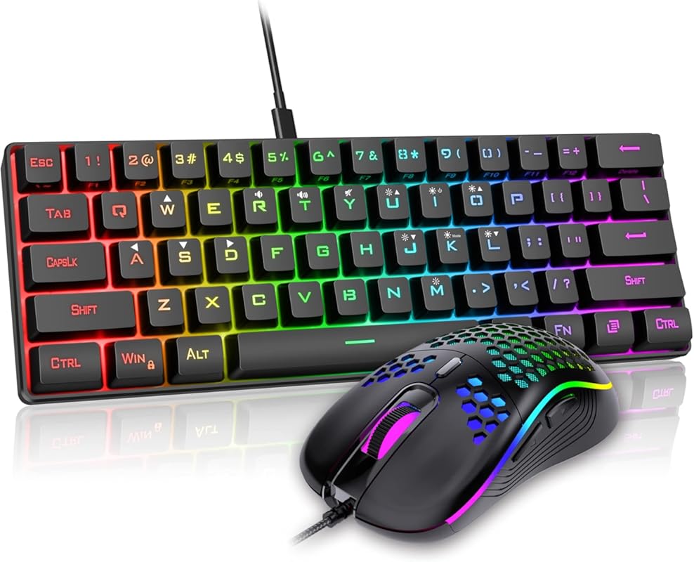 RedThunder 60% Gaming Combo: Ultra-Compact RGB 61 Keys Keyboard and 72