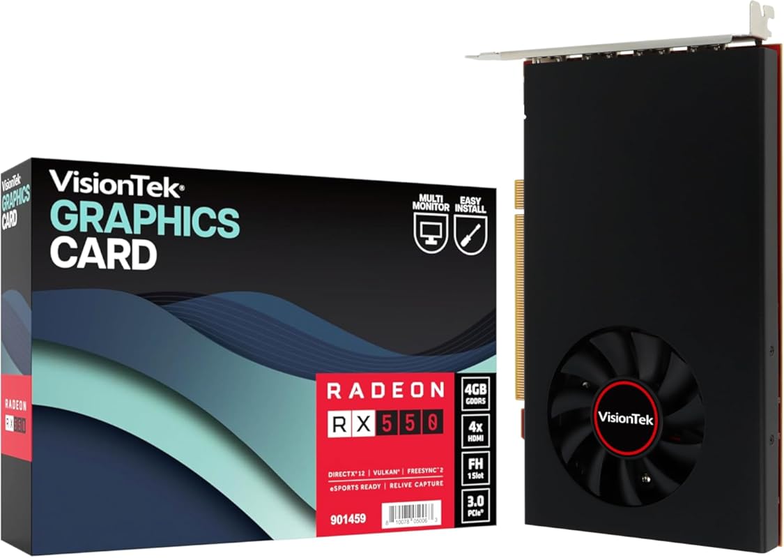 VisionTek Radeon RX 550 4GB GDDR5 Graphics Card – 4K, 4x HDMI, Freesyn