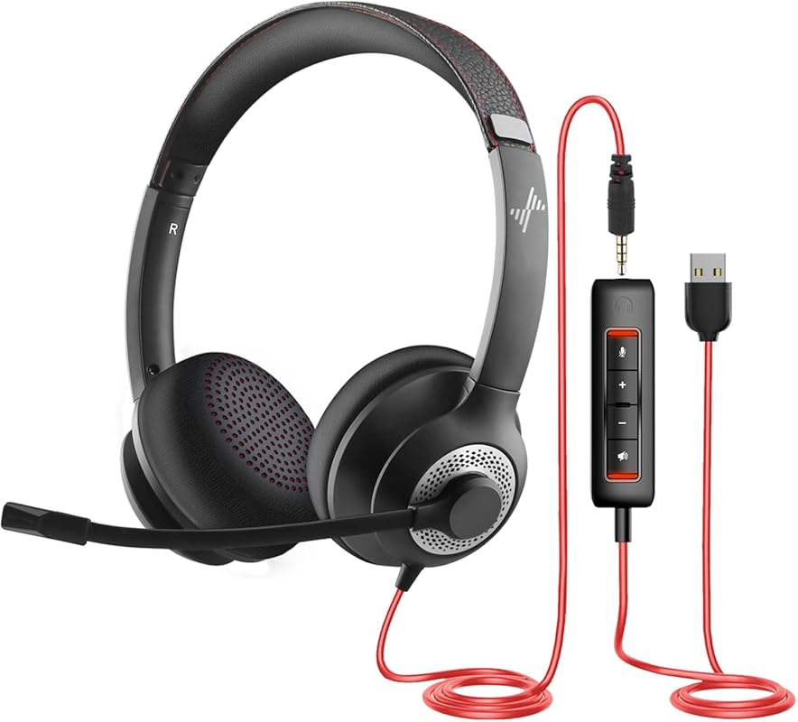 USB Headset with Microphone for PC, On-Ear Computer Laptop Headphones 