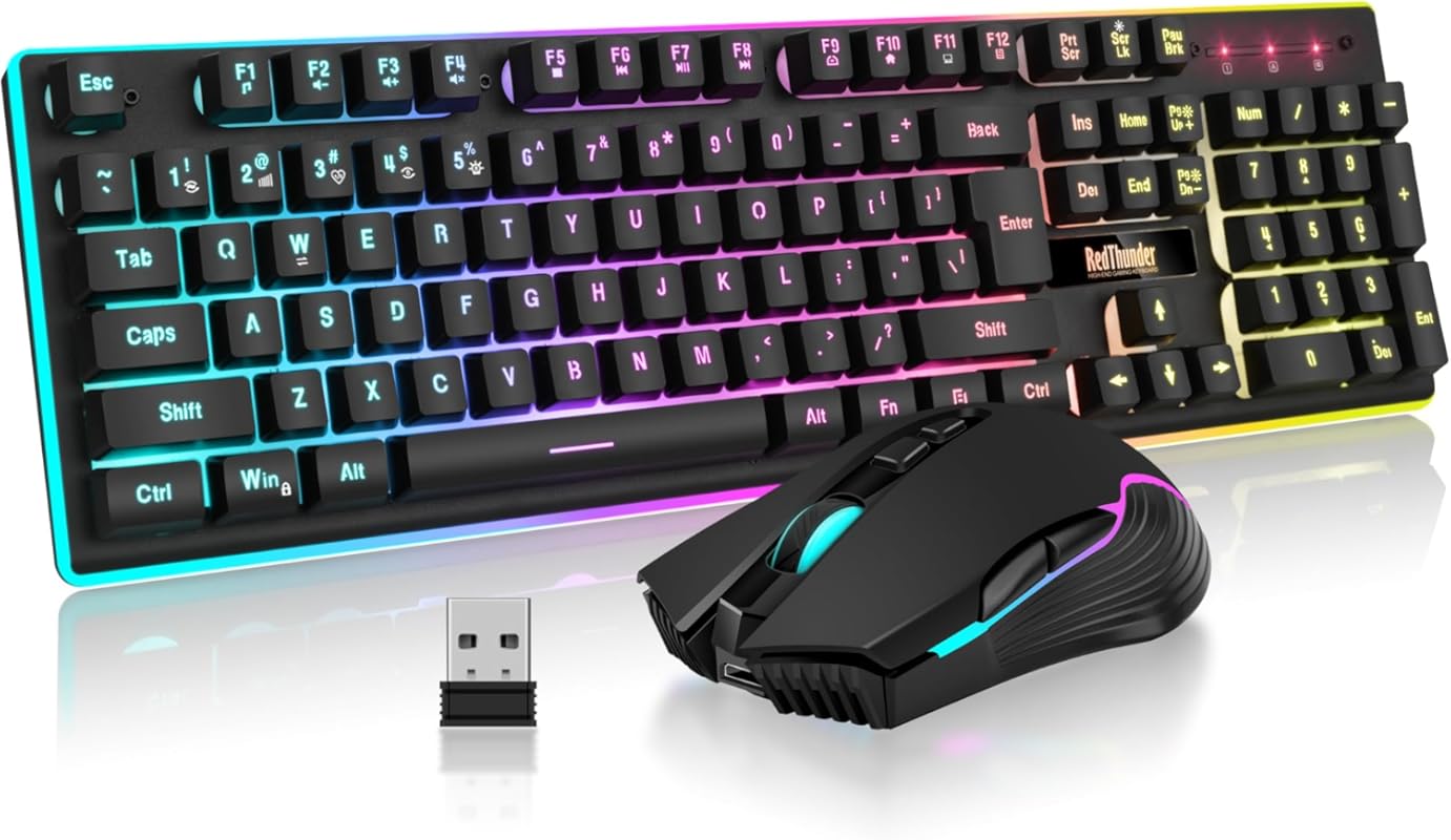 RedThunder K10 Wireless Gaming Keyboard Mouse Combo: LED Backlit, 3800