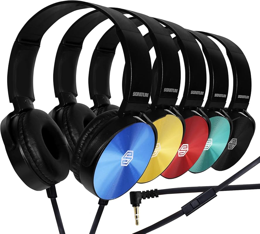 Premium Classroom Headphones with Microphone (5 Pack): Wired Earphones