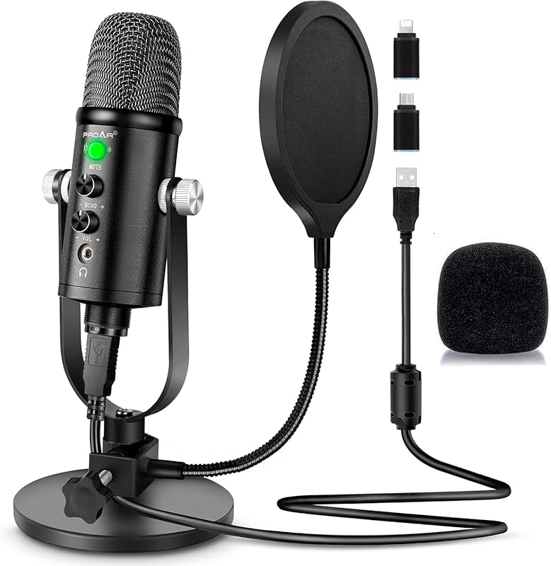 USB Microphone for Podcast, Gaming, Streaming: Plug&Play Studio Kit wi