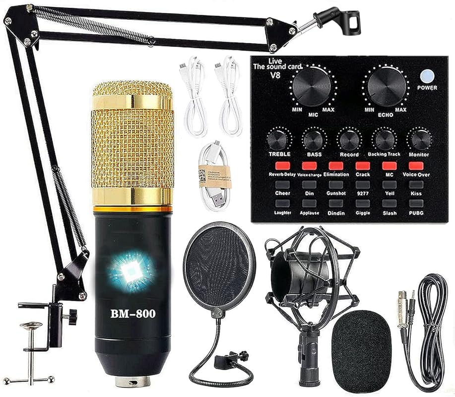 AM100-V8 Podcast Bundle BM-800 Microphone Voice Changer Live Sound Car