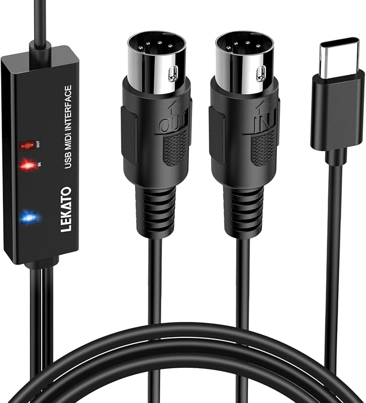 LEKATO MIDI to USB-C Interface Cable for Connecting Keyboards/Synthesi
