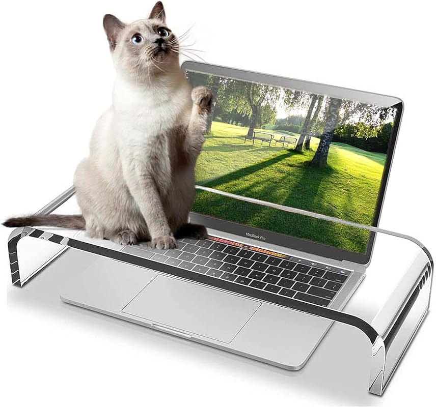 Anti-Cat Clear Acrylic Monitor Stand with Keyboard Cover - Prevents Ca