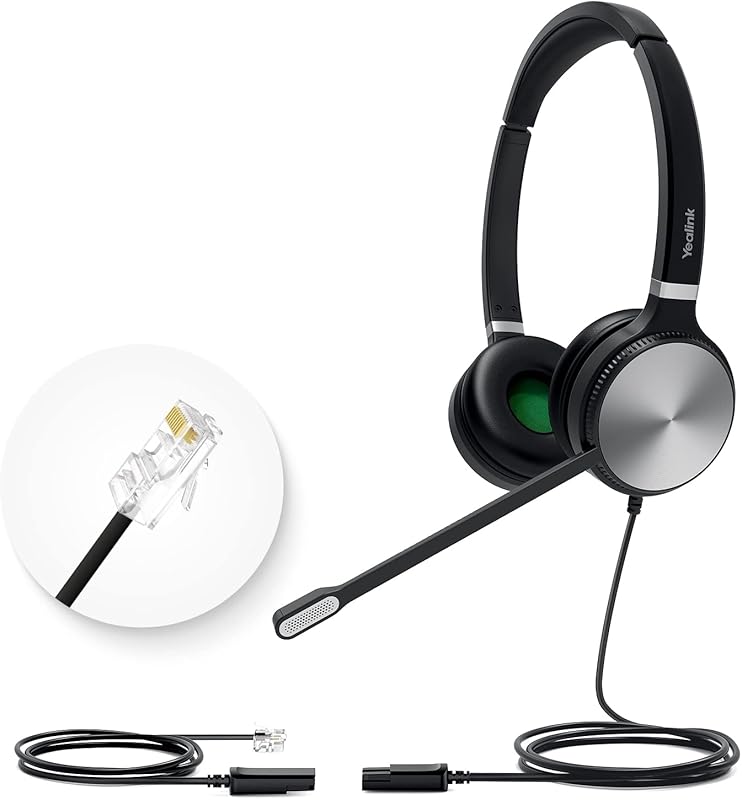 Yealink YHS36 Dual-Ear Wired Headset with RJ9 Connector, Compatible wi