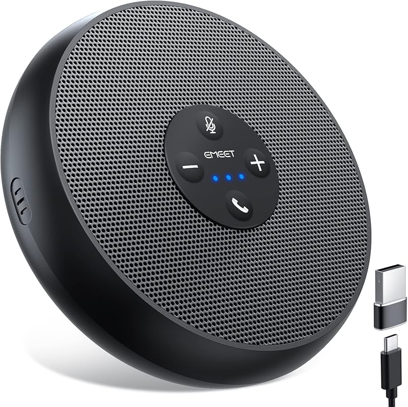 EMEET M1A USB Speakerphone - AI Mics 360° Voice Pickup, USB-C Plug & P