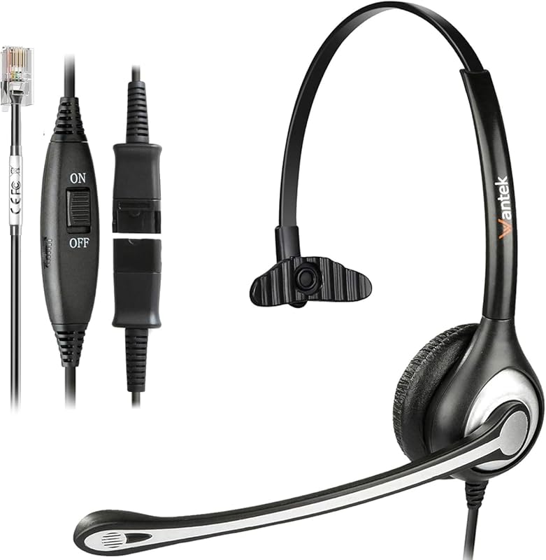 Wantek Yealink-Compatible Phone Headset with Quick Disconnect Cord, RJ