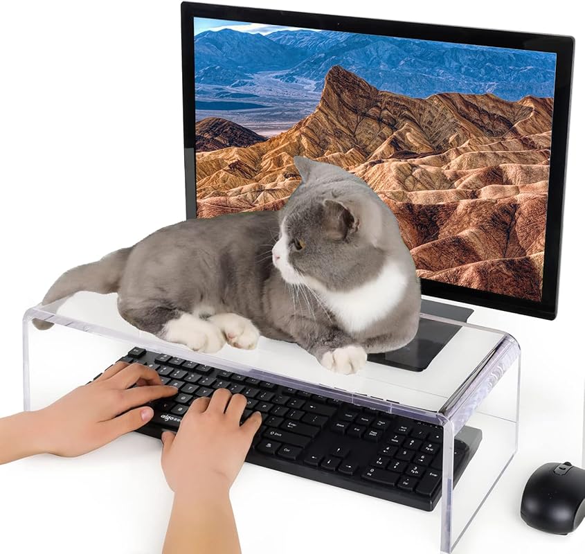 Clear Acrylic Anti-Cat Keyboard Protector and Monitor Stand - 20-inch