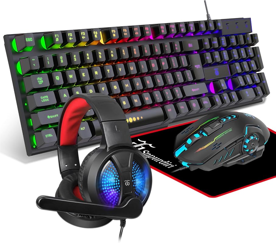 All-in-One Gaming Bundle with Keyboard, Mouse, Headphones, and Mouse P