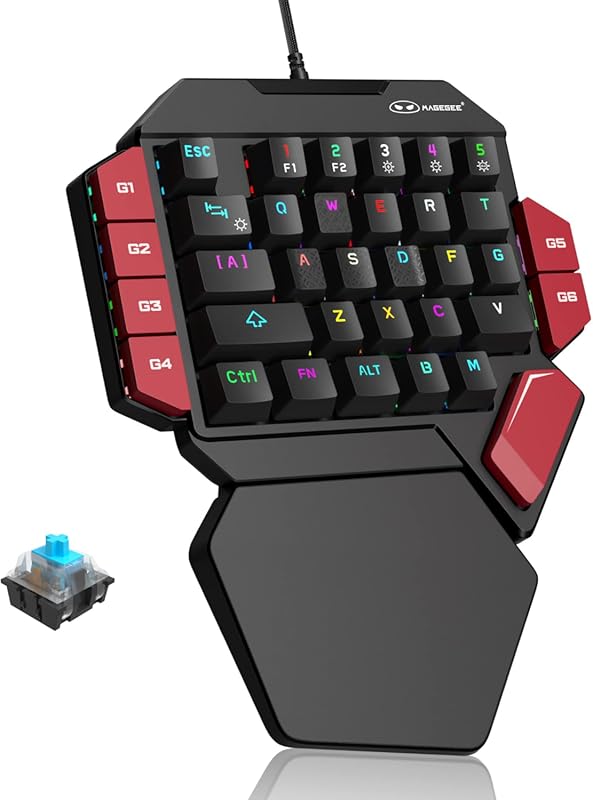 MageGee One-Handed Gaming Keyboard with 35 RGB Keys, Blue Switches, 6