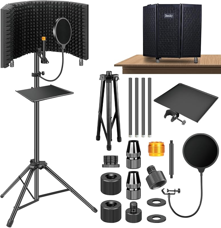 Dmsky Microphone Isolation Shield with Pop Filter and Tripod Stand: Fo