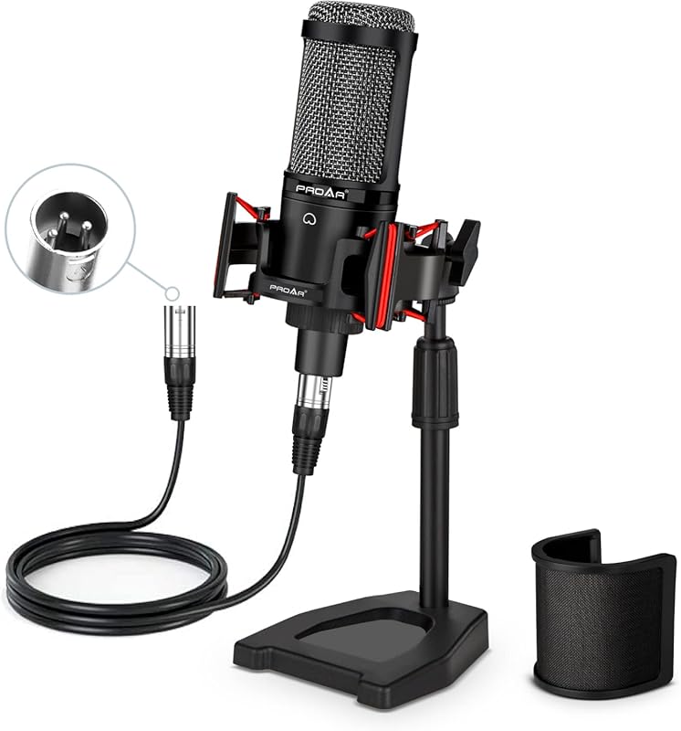 XLR Podcast Microphone: Professional Cardioid Condenser Mic with Deskt