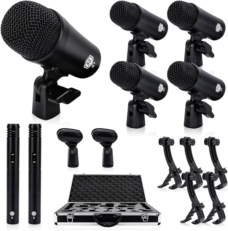 W IN-MIX G7 7-Piece Wired Dynamic Drum Mic Kit with Metal Build and Mo