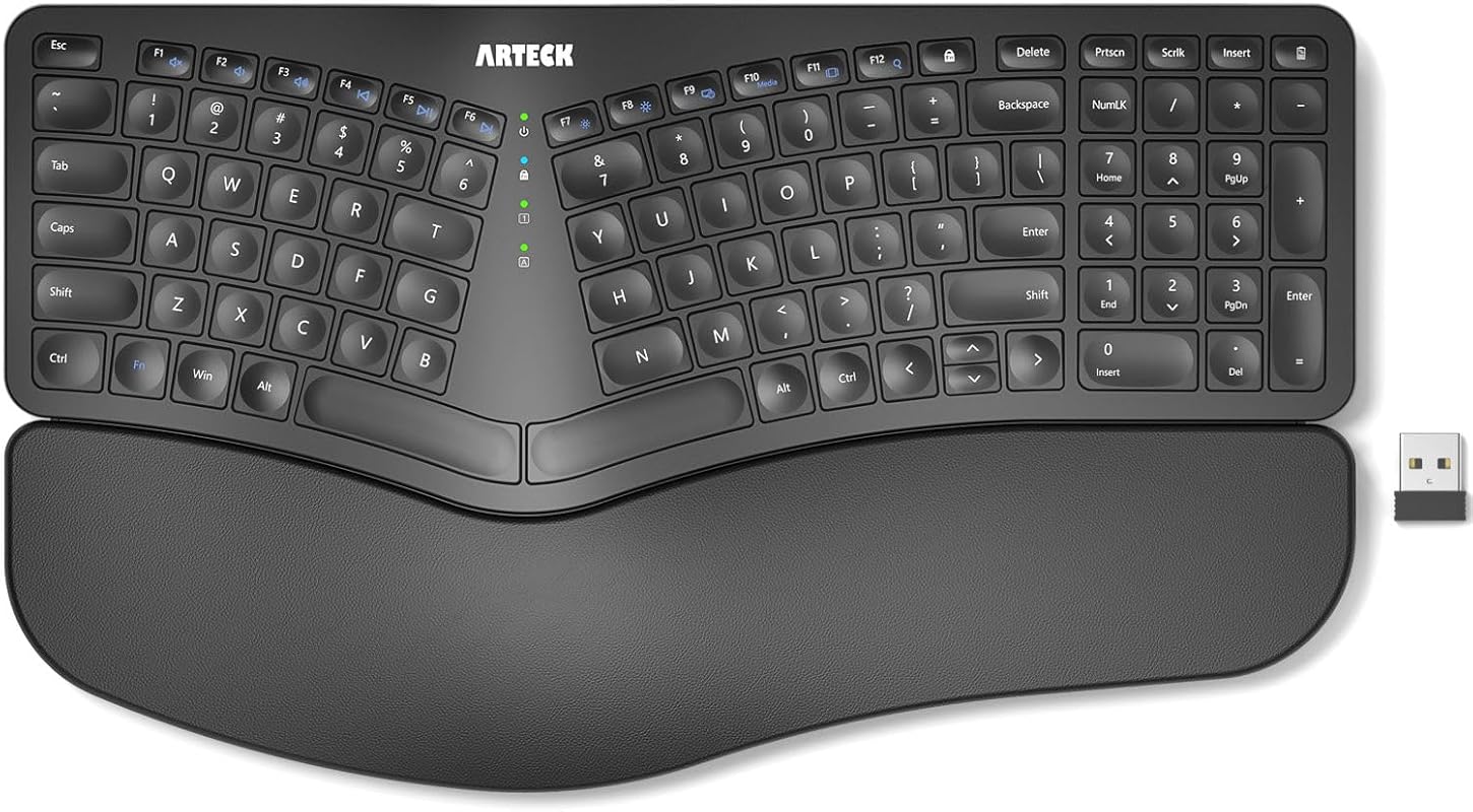 Arteck Split Ergonomic Wireless Keyboard with Cushioned Wrist & Palm R