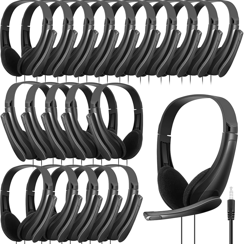 Yunsailing 20 Pack Bulk Classroom Headphones with Microphone for Stude