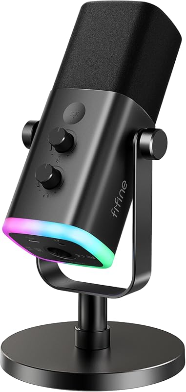 FIFINE AM8 USB/XLR Dynamic Microphone: RGB, Mute Button, Headphone Jac