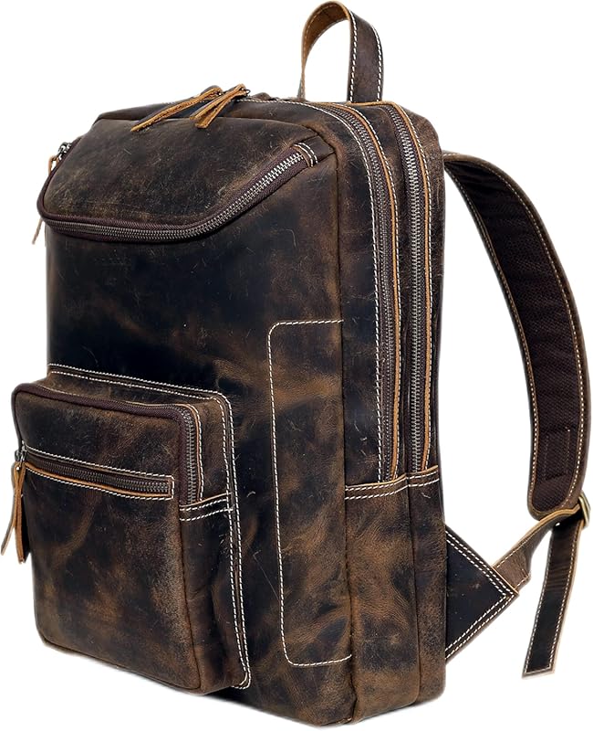 Vintage Leather Laptop Backpack for Men 16 Inch Large Capacity Busines