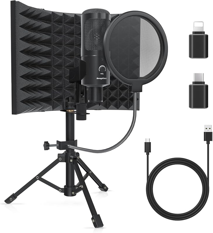 Mic Isolation Shield with Pop Filter and Tripod Stand for Recording, S
