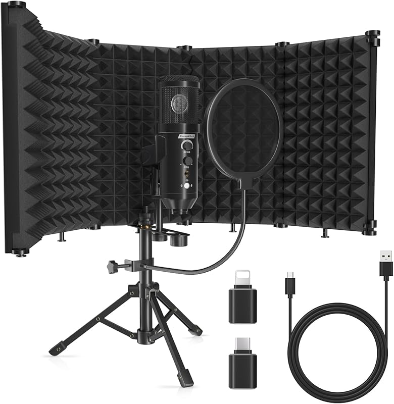 Studio Recording Microphone Isolation Shield with Pop Filter and Metal